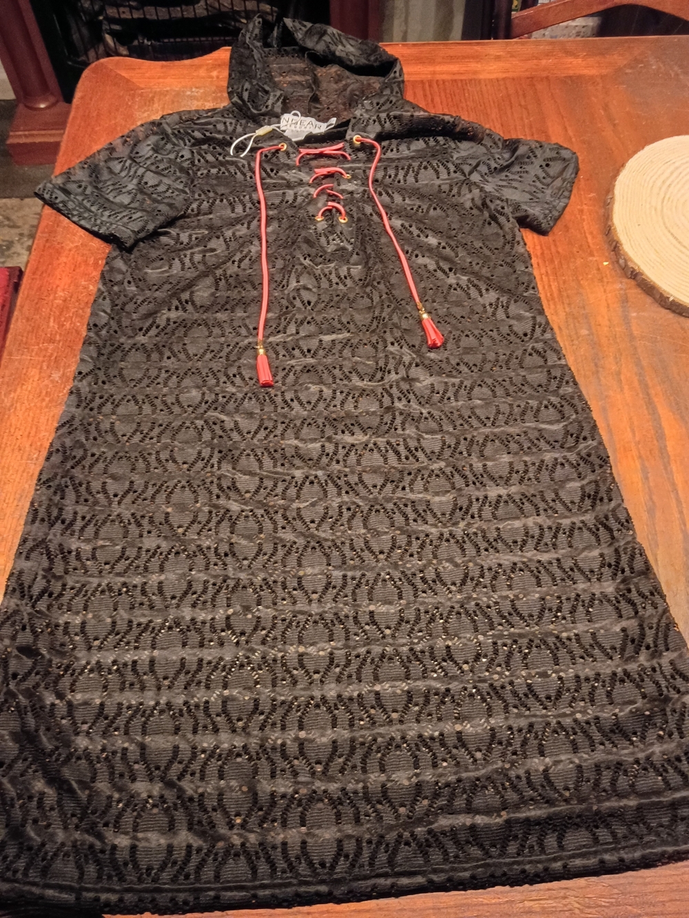 Ingear Black Lace Hooded Cover-Up with Coral Accents